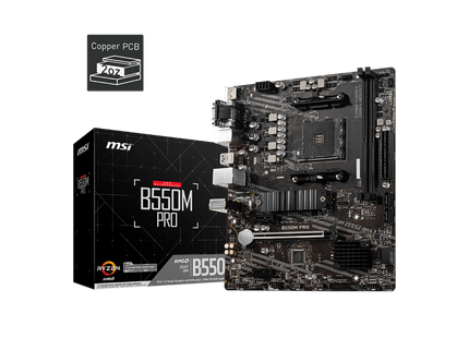 Vista completa de la tarjeta madre MSI B550M-A PRO formato Micro-ATX con slots PCIe