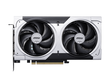 MSI RTX 5060 Ti Ventus 2X OC White Plus vista frontal con ventiladores duales