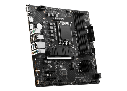 Ranuras de memoria DDR4 y slots PCIe de la motherboard MSI PRO B760M-P Micro-ATX