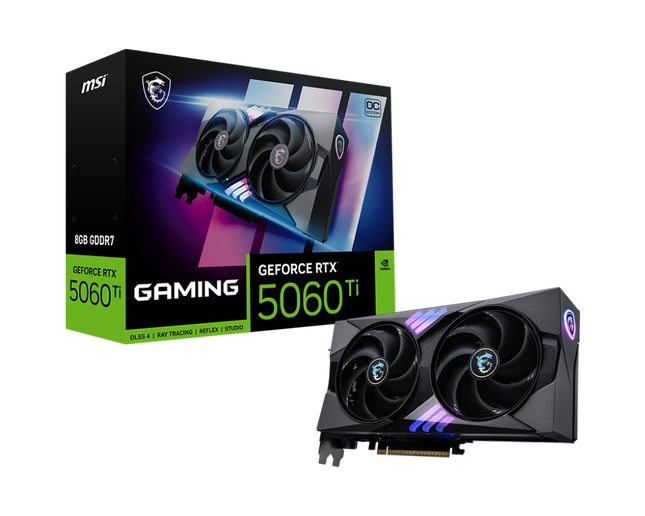 MSI RTX 5060 Ti Gaming OC lateral mostrando conectores de alimentación PCIe