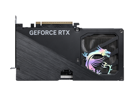 Vista superior MSI RTX 5060 Ti Gaming OC con logo Gaming X iluminado RGB