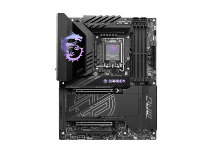 Tarjeta madre MSI MPG Z890 Carbon WiFi vista frontal completa con socket LGA 1851