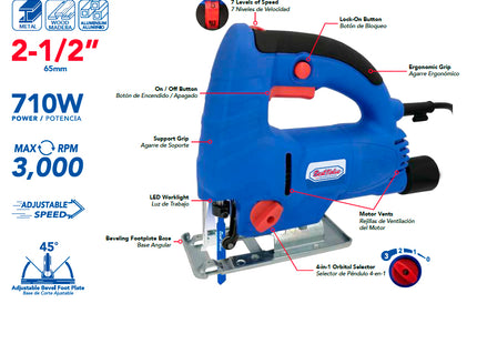 Best Value Sierra Caladora Orbital 710 W con 7 Velocidades y Ajuste de Corte de 0 a 45°, H27014