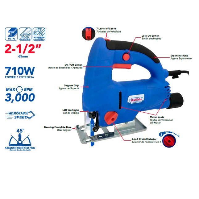 Best Value H27014 Sierra Caladora Orbital 710 W con 7 Velocidades y Ajuste de Corte de 0 a 45°