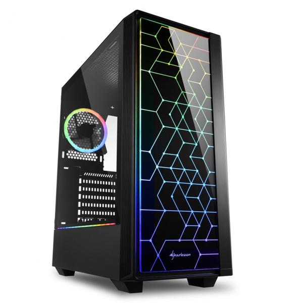 Case Sharkoon RGB LIT 100 | Media Torre ATX | Vidrio Templado Frontal | 2 Ventiladores RGB | Negro