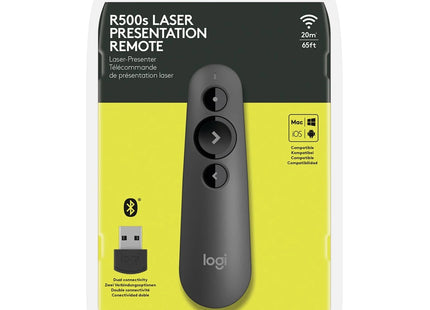 Puntero láser Logitech R500S en mano mostrando ergonomía y tamaño