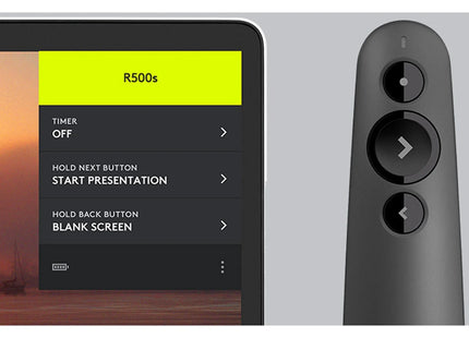 Logitech R500S presentador inalámbrico vista superior con botones de navegación