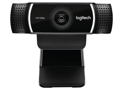 Cámara Web Logitech C922 Pro Stream vista frontal con lente y micrófono
