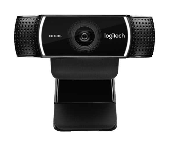 Cámara Web Logitech C922 Pro Stream vista frontal con lente y micrófono