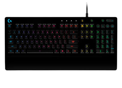 Teclado Gaming Logitech G213 en uso con retroiluminación RGB activada ambiente gaming