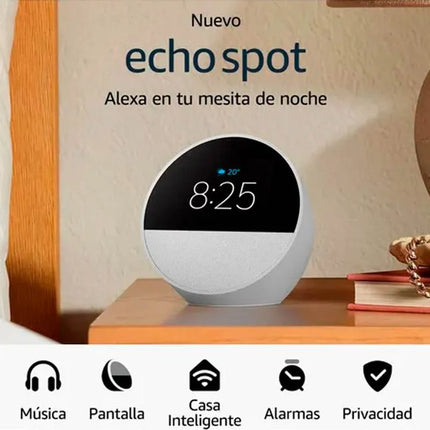 Amazon Echo Spot 2024 | Reloj Inteligente con Alarma | Alexa Integrada | Pantalla de 2.5”