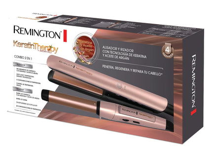 Combo Plancha y Rizador Remington S8599-CI5329-F | Keratin Therapy | Placas y Barril con Keratina y Aceite de Argán | Alisado y Rizado Profesional