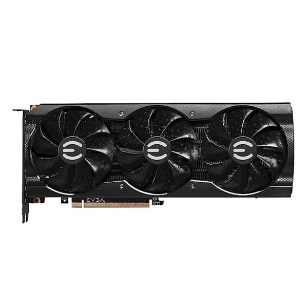 Tarjeta de video EVGA GeForce RTX 3060 TI FTW3 Ultra Gaming vista frontal con ventiladores triple