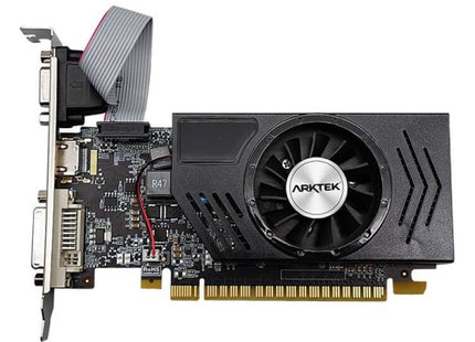 Tarjeta de video ARKTEK GeForce GT730 4GB DDR3 128bit perfil bajo color negro vista frontal completa