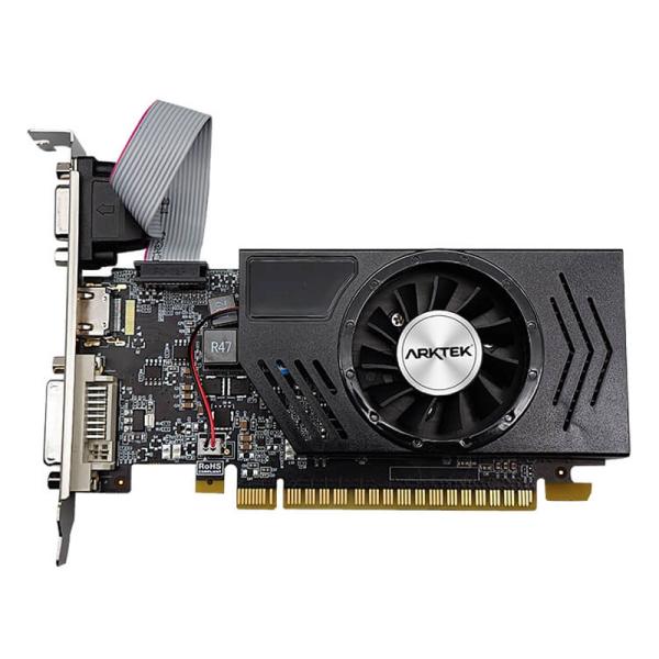 Tarjeta de video ARKTEK GeForce GT730 4GB DDR3 128bit perfil bajo color negro vista frontal completa