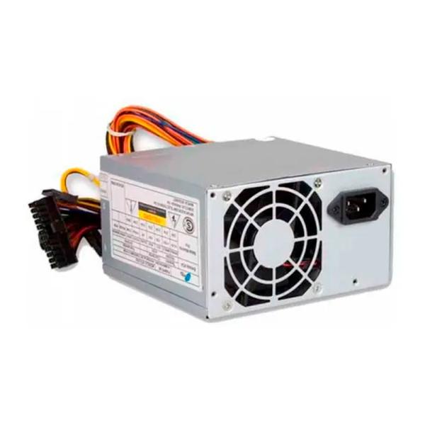 Fuente de poder PS-10 600W genérica vista frontal con ventilador