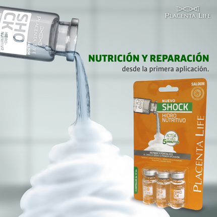 Ampolla Shock Hidronutritiva 15ml Placent Life | Para hidratar y nutrir profundamente el cabello seco o dañado
