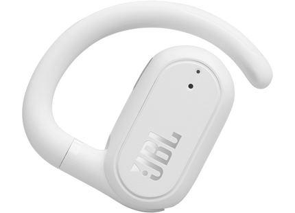Vista lateral audífonos JBL Soundgear Sense mostrando ajuste seguro en oreja