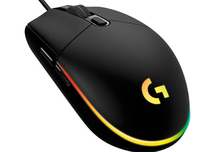 Vista lateral derecha del mouse Logitech G203 mostrando diseño ergonómico