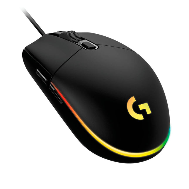 Vista lateral derecha del mouse Logitech G203 mostrando diseño ergonómico
