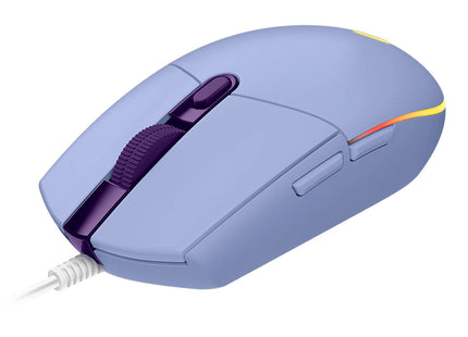 Mouse Gaming Logitech G203 vista trasera con logo Logitech iluminado