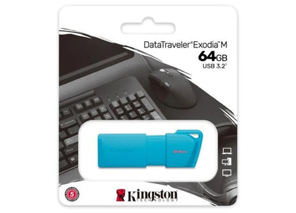 Memoria USB Kingston Exodia M LATAM | 64GB | USB 3.2 Gen 1 | Neon Aqua Blue | KC-U2L64-7LB