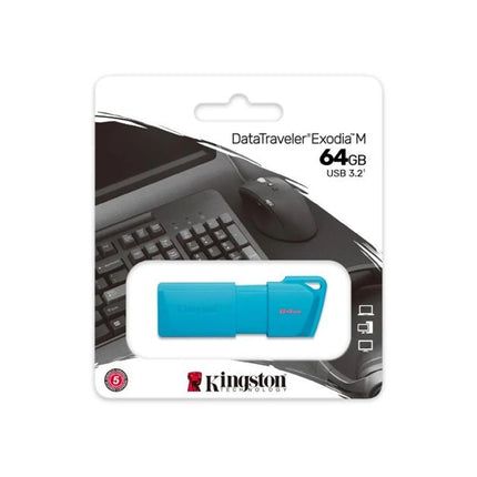 Memoria USB Kingston Exodia M LATAM | 64GB | USB 3.2 Gen 1 | Neon Aqua Blue | KC-U2L64-7LB