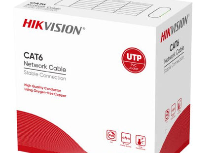 Cable UTP Cat 6 Hikvision DS-1LN6-UE-W(O-STD) | 23AWG | 305 mts | 100% Cobre | UL | Blanco | Uso Red y CCTV