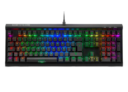 Teclado mecánico SGK60 en acción con efectos RGB activados en setup gaming completo