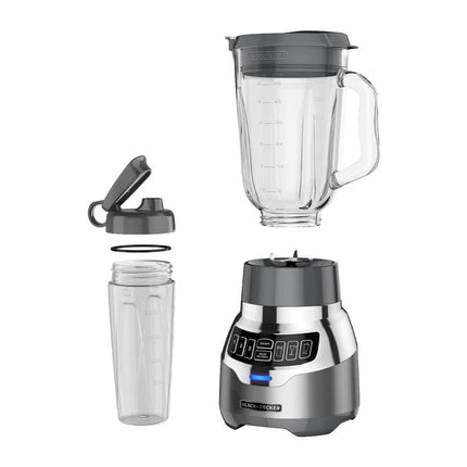 Licuadora Digital Black+Decker BL1300DG‑PLA | 900 W | 3 Velocidades + Pulso + 3 Funciones Automáticas | QuadPro 4 Cuchillas | Jarra Vidrio 1.5 L + Vaso Tritán 500 ml