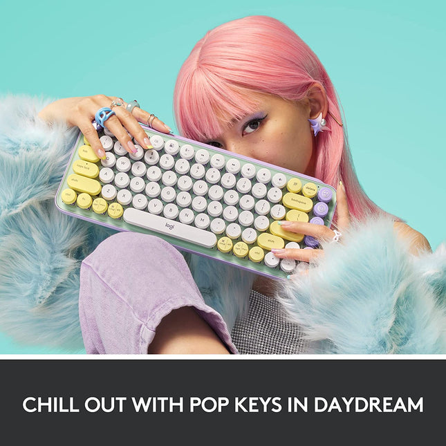 Teclado Logitech Pop Keys 65% vista superior mostrando distribución de teclas mecánicas