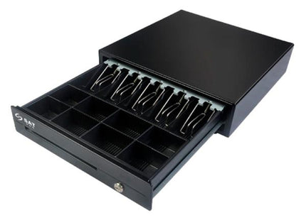 Gaveta de Dinero SAT América 119X Black | 410x420x100mm | 5 Compartimientos para Billetes | 8 Compartimientos para Monedas | Apertura Automática y Manual