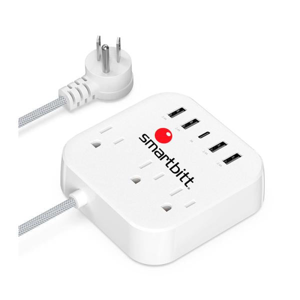 Regleta de Viaje Smartbitt SBSS-B3-5U | 3 Tomas AC | 5 Puertos USB | 1625W ￼