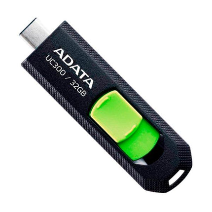 Memoria USB ADATA UC300 | 32GB | USB 3.2 Gen 1 Tipo-C | Hasta 100 MB/s | Diseño Retráctil | Negro/Verde | ACHO-UC300-32G-RBK/GN