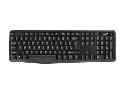 Vista lateral del teclado Genius KB-117 mostrando perfil bajo de teclas