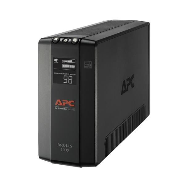 UPS APC Back 1000VA BX1000M-LM60 vista frontal con pantalla LCD y botones de control