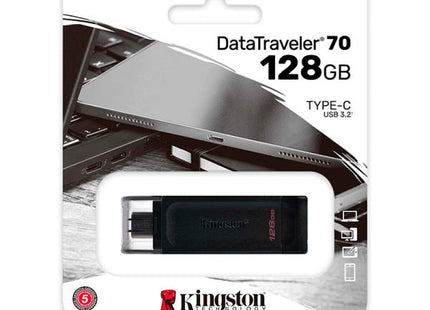 Memoria USB Kingston DataTraveler 70 | 128GB | USB-C 3.2 Gen 1 | Diseño Compacto | DT70/128GB