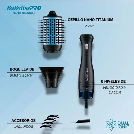 Cepillo Capilar BaByliss Hot Air Brush 2 en 1 Dual Ionic | Para peinar y reducir el frizz con tecnología iónica