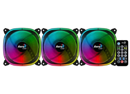 Abanico AeroCool Astro 12 Pro 2 Ventiladores ARGB Pro 120mm | 1 Concentrador de Control H66F | Control Remoto | Negro