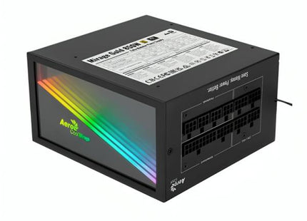Vista superior de Fuente de Poder AeroCool Mirage Gold 850W con logo y acabado negro