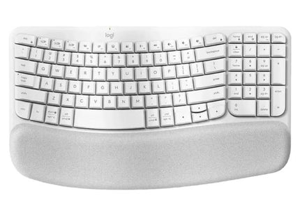 Vista de empaque del Teclado Logitech Ergo Wave Keys con accesorios y documentación incluida