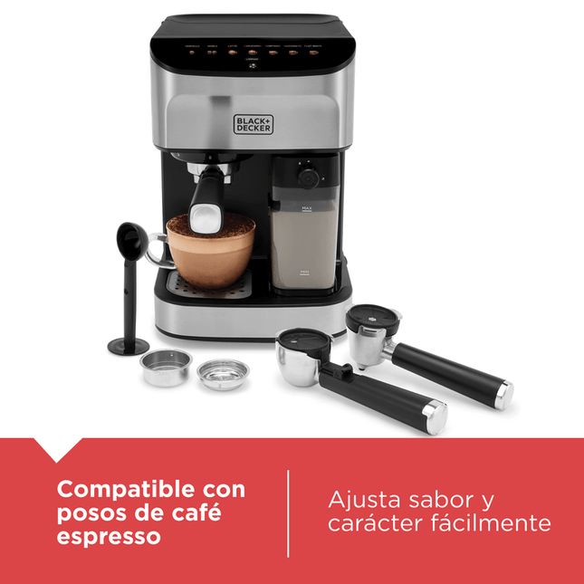 BLACK+DECKER EM0412-1SDLA Máquina Espresso 20 Bares 1350 W con Tanque de Agua 1.8 L