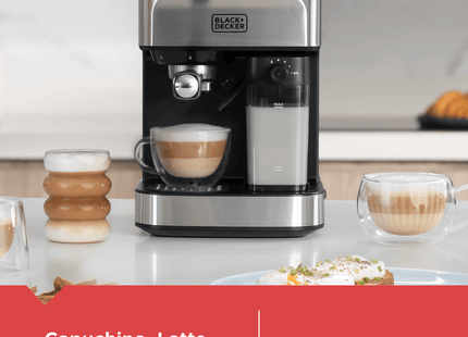 BLACK+DECKER EM0412-1SDLA Máquina Espresso 20 Bares 1350 W con Tanque de Agua 1.8 L