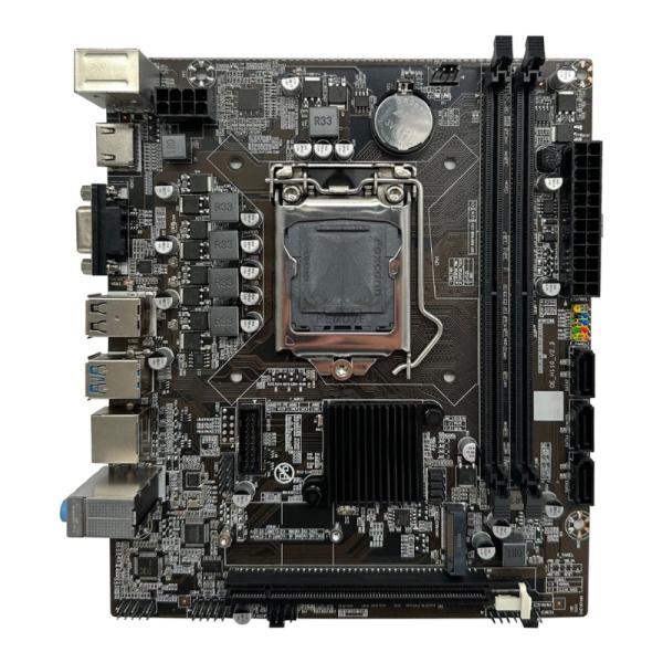 Tarjeta madre ARKTEK AK-H110M EG negra vista frontal con slots DDR4 y socket LGA1151