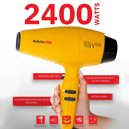 Secadora Digital BaByliss Stellato | 2400W | Motor Digital | Tecnología Iónica | Profesional