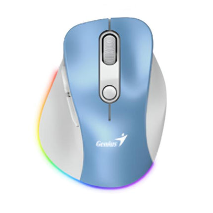 Mouse inalámbrico Genius RS2 Ergo 9000S Pro | RGB | Con receptor USB | Diseño ergonómico | Color Celeste