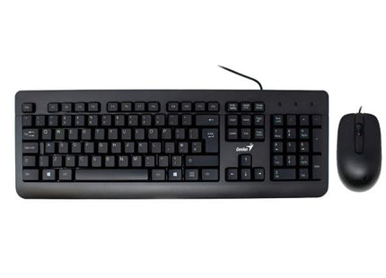 Vista trasera del teclado Genius KM-160 con patas ajustables y soporte
