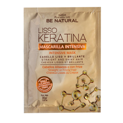 Mascarilla Lisso Keratina 35 g | Placenta Life | Mini tratamiento intensivo para liso prolongado y frizz controlado