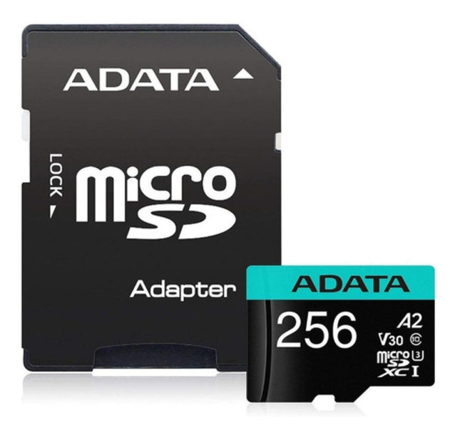 Tarjeta de Memoria ADATA Premier Pro microSDXC | 256GB | Clase 10 UHS-I U3 V30 A2 | Hasta 100/85 MB/s | Con Adaptador SD
