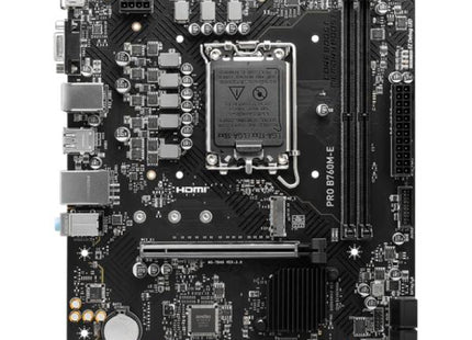 MSI PRO B760M-E DDR5 vista diagonal completa formato Micro ATX